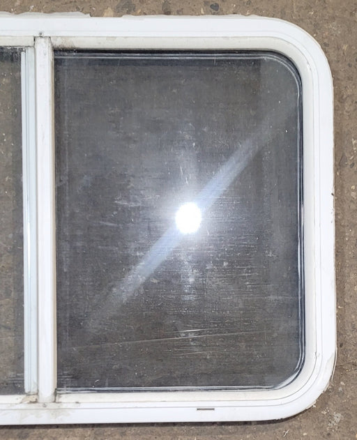 Used Slanted White Radius Opening Window : 41 1/4" W x 21 1/2" H x 1 1/4" D - Young Farts RV Parts