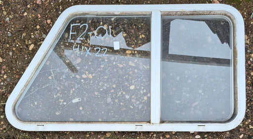 Used Slanted White Radius Opening Window : 41" W x 21" H x 1 1/4" D - Young Farts RV Parts