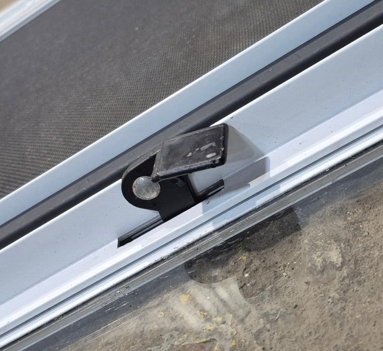 Used Slanted White Radius Opening Window : 46 3/4" W x 21 1/4" H x 1 1/4" D - Young Farts RV Parts