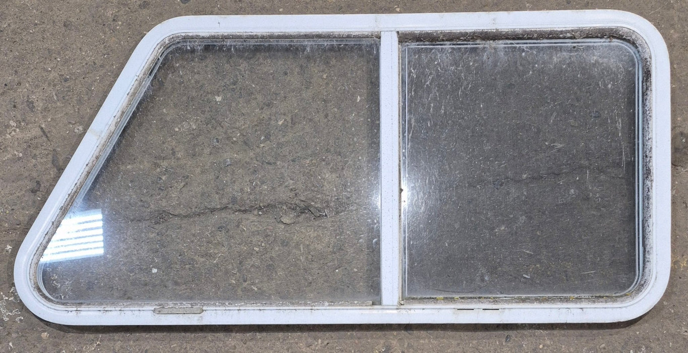 Used Slanted White Radius Opening Window : 46 3/4" W x 21 1/4" H x 1 1/4" D - Young Farts RV Parts
