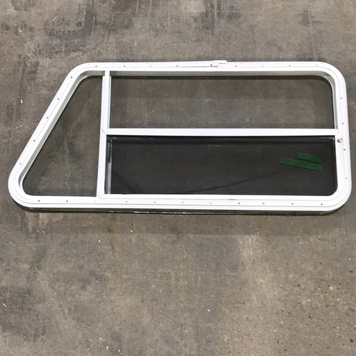 Used Slanted White Radius Opening Window : 47" W x 21 1/2" H x 1 1/2" D - Young Farts RV Parts