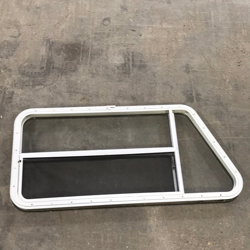 Used Slanted White Radius Opening Window : 47" W x 21 1/2" H x 1 1/2" D - Young Farts RV Parts
