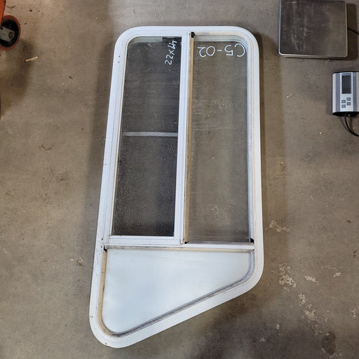 Used Slanted White Radius Opening Window : 47 X 22 X 2" D - Young Farts RV Parts