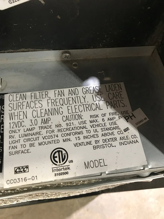 Used Ventline RV Range Hood Fan CC0431 - 09 - Young Farts RV Parts