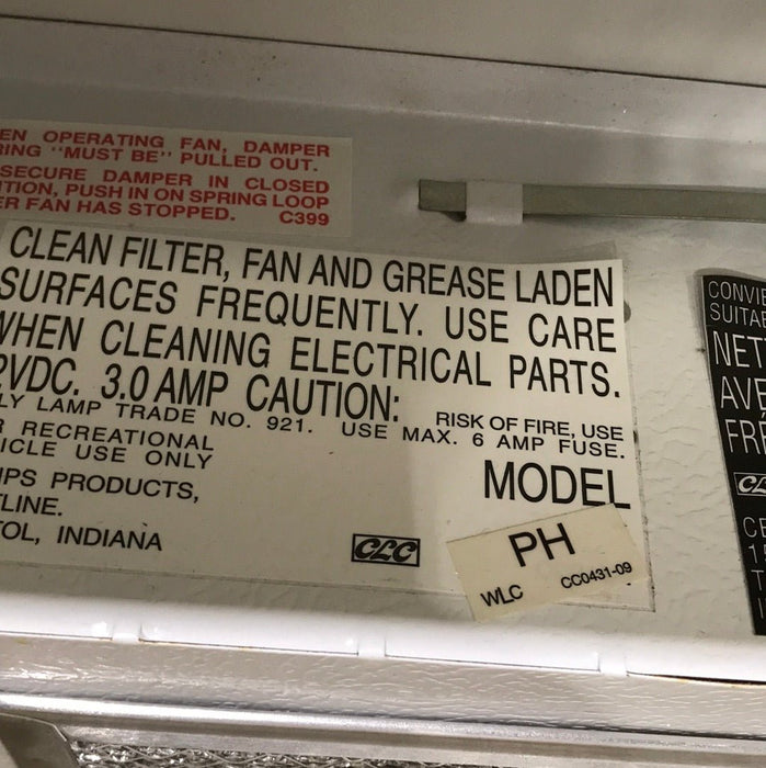 Used Ventline RV Range Hood Fan CC0431-09 - Young Farts RV Parts