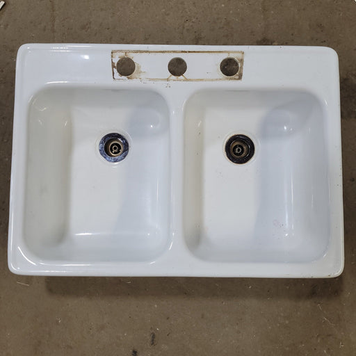 Used White Double Kitchen Sink 24 7/8" X 17 3/4" X 5"D - Young Farts RV Parts
