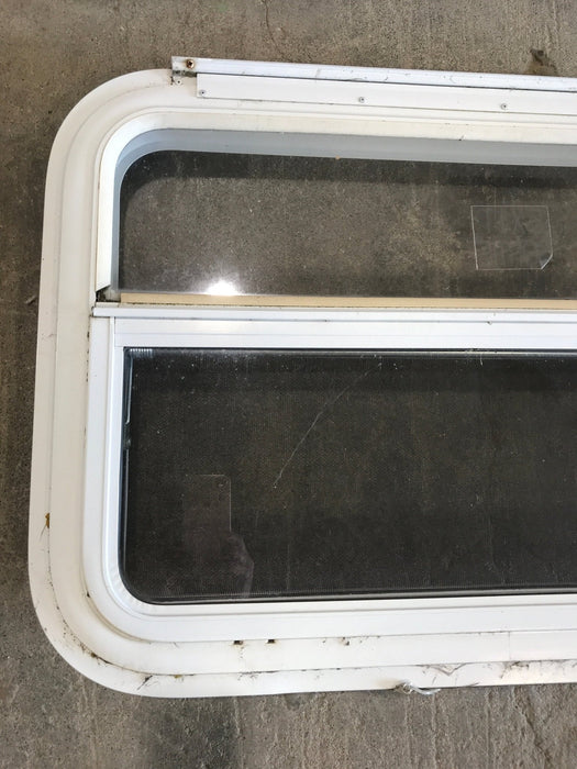 Used White Radius Emergency Opening Window : 29 1/4" W x 19 1/2" H x 1 1/2" D - Young Farts RV Parts