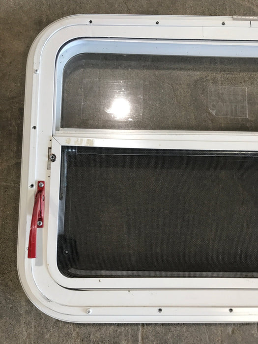 Used White Radius Emergency Opening Window : 29 1/4" W x 19 1/2" H x 1 1/2" D - Young Farts RV Parts