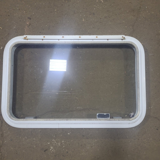 Used White Radius Emergency Opening Window : 30 1/4" W x 19" H x 1 7/8" D - Young Farts RV Parts