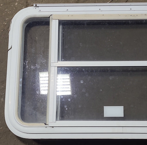 Used White Radius Emergency Opening Window : 35 1/2" W x 21 1/4" H x 1 3/4" D - Young Farts RV Parts
