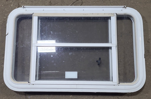 Used White Radius Emergency Opening Window : 35 1/2" W x 21 1/4" H x 1 3/4" D - Young Farts RV Parts
