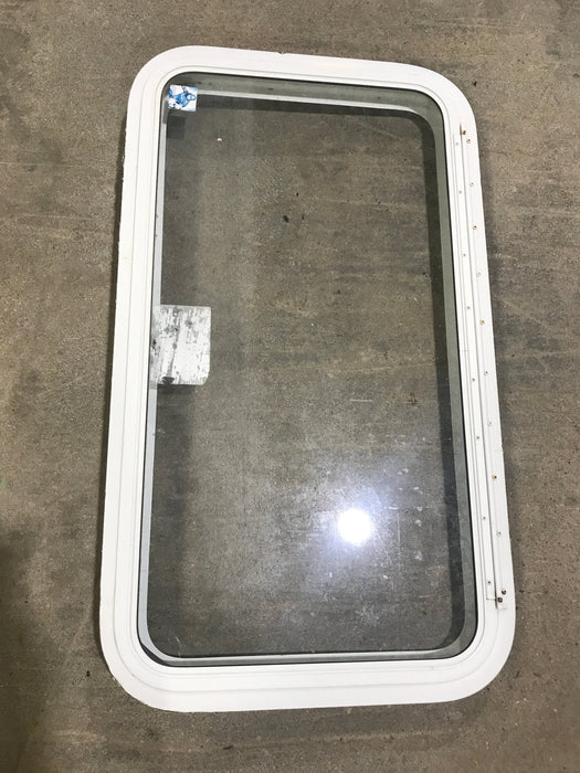 Used White Radius Emergency Opening Window : 35 1/2" x 19 1/2 x 1 1/2" D - Young Farts RV Parts