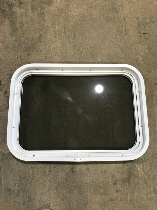 Used White Radius Non Opening Window : 24" W x 16 1/2" H x 2" D - Young Farts RV Parts