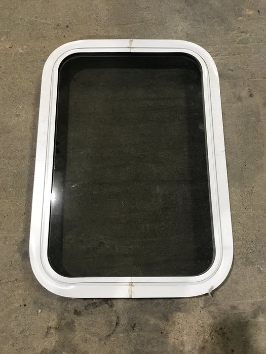 Used White Radius Non Opening Window : 24" W x 16 1/2" H x 2" D - Young Farts RV Parts