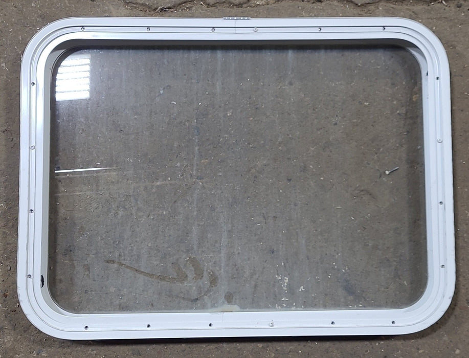 Used White Radius Non Opening Window : 29 1/2" W x 21 1/2" H x 1 3/4" D - Young Farts RV Parts