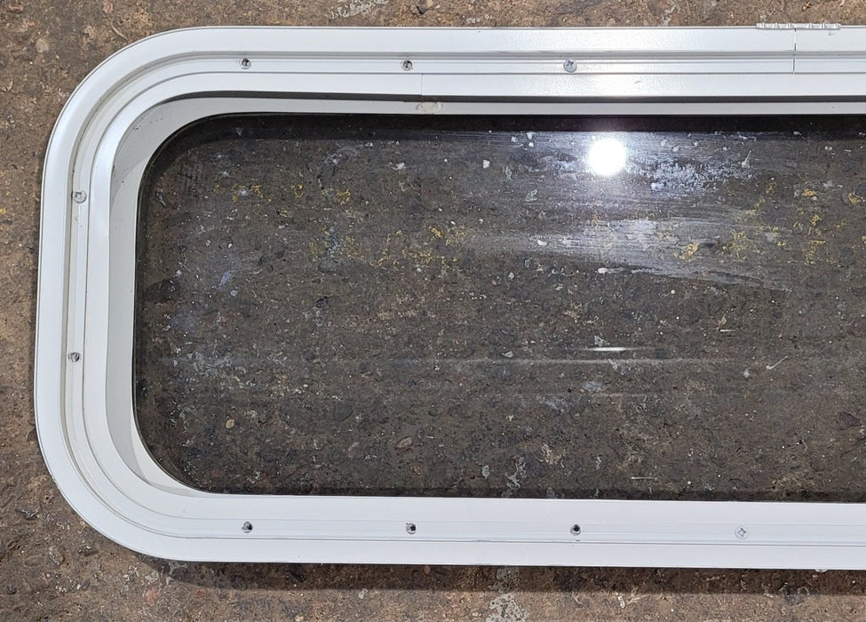 Used White Radius Non Opening Window : 35 1/2" W x 11 1/2" H x 1 7/8" D - Young Farts RV Parts