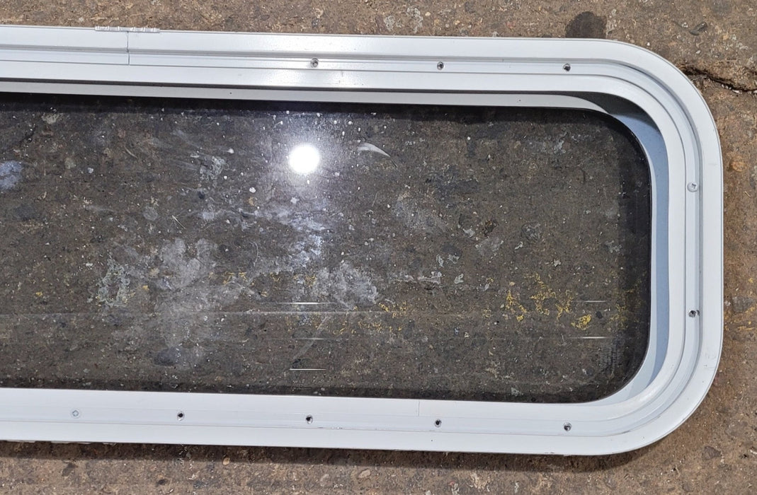 Used White Radius Non Opening Window : 35 1/2" W x 11 1/2" H x 1 7/8" D - Young Farts RV Parts