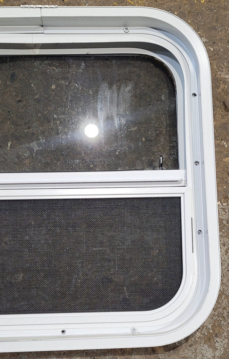 Used White Radius Opening Window : 17 1/2" W x 17 1/2" H x 1 7/8" D - Young Farts RV Parts