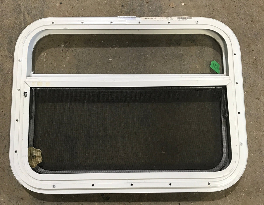 Used White Radius Opening Window : 23 1/2" W x 17 1/2" H x 1 1/2" D - Young Farts RV Parts