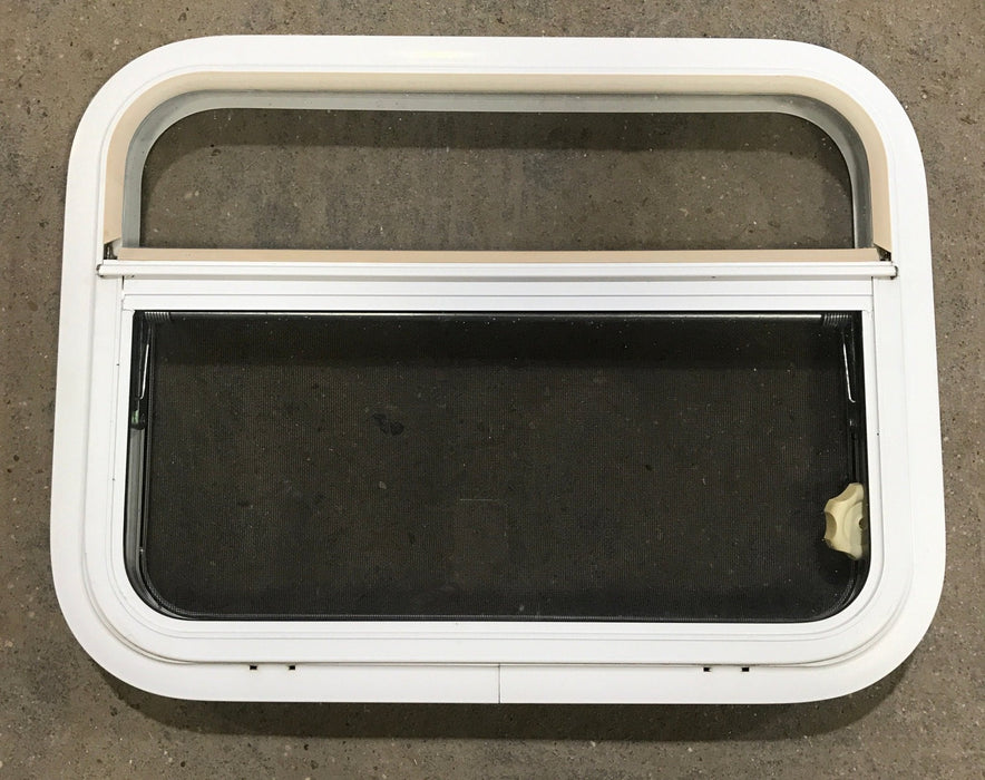 Used White Radius Opening Window : 23 1/2" W x 17 1/2" H x 1 1/2" D - Young Farts RV Parts