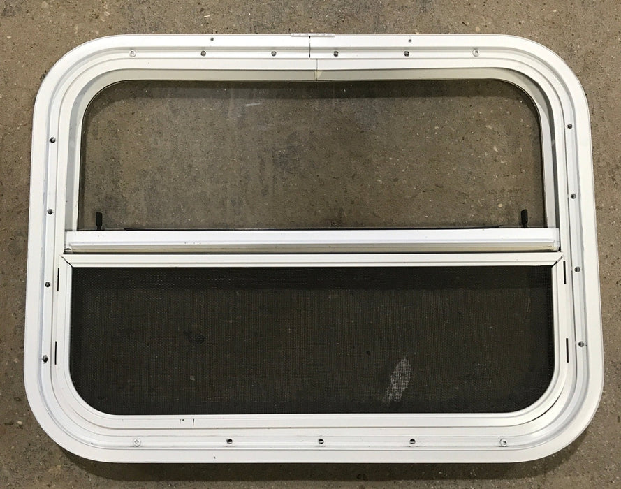 Used White Radius Opening Window : 23 1/2" W x 17 1/2" H x 1 1/2" D - Young Farts RV Parts