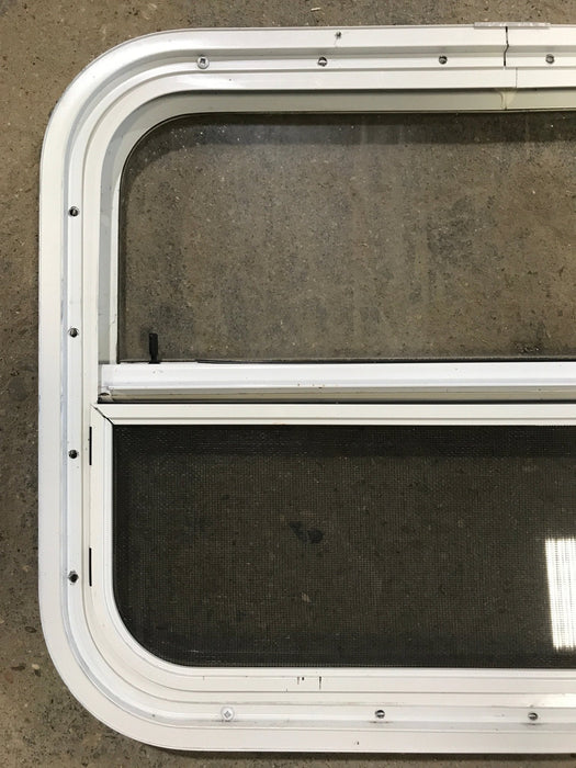 Used White Radius Opening Window : 23 1/2" W x 17 1/2" H x 1 1/2" D - Young Farts RV Parts