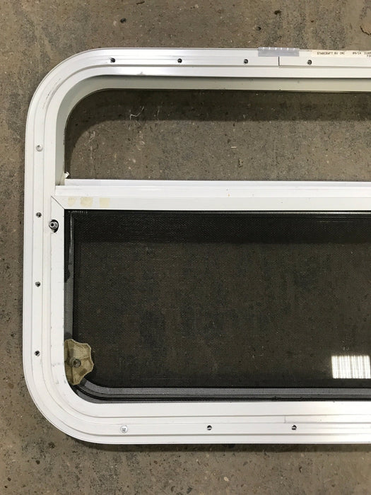 Used White Radius Opening Window : 23 1/2" W x 17 1/2" H x 1 1/2" D - Young Farts RV Parts