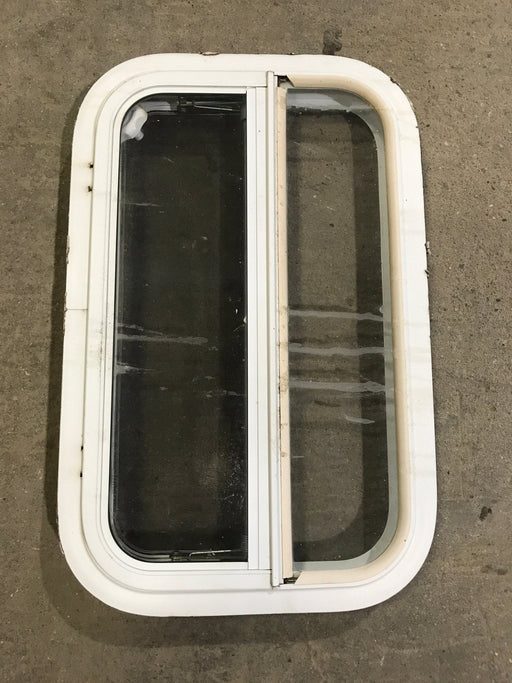 Used White Radius Opening Window : 23 1/4" W X 14 1/2" H X 1 1/2" D - Young Farts RV Parts