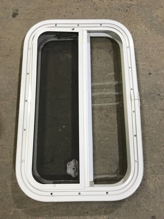 Used White Radius Opening Window : 23 1/4" W X 14 1/2" H X 1 1/2" D - Young Farts RV Parts