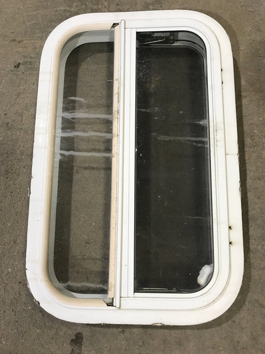 Used White Radius Opening Window : 23 1/4" W X 14 1/2" H X 1 1/2" D - Young Farts RV Parts