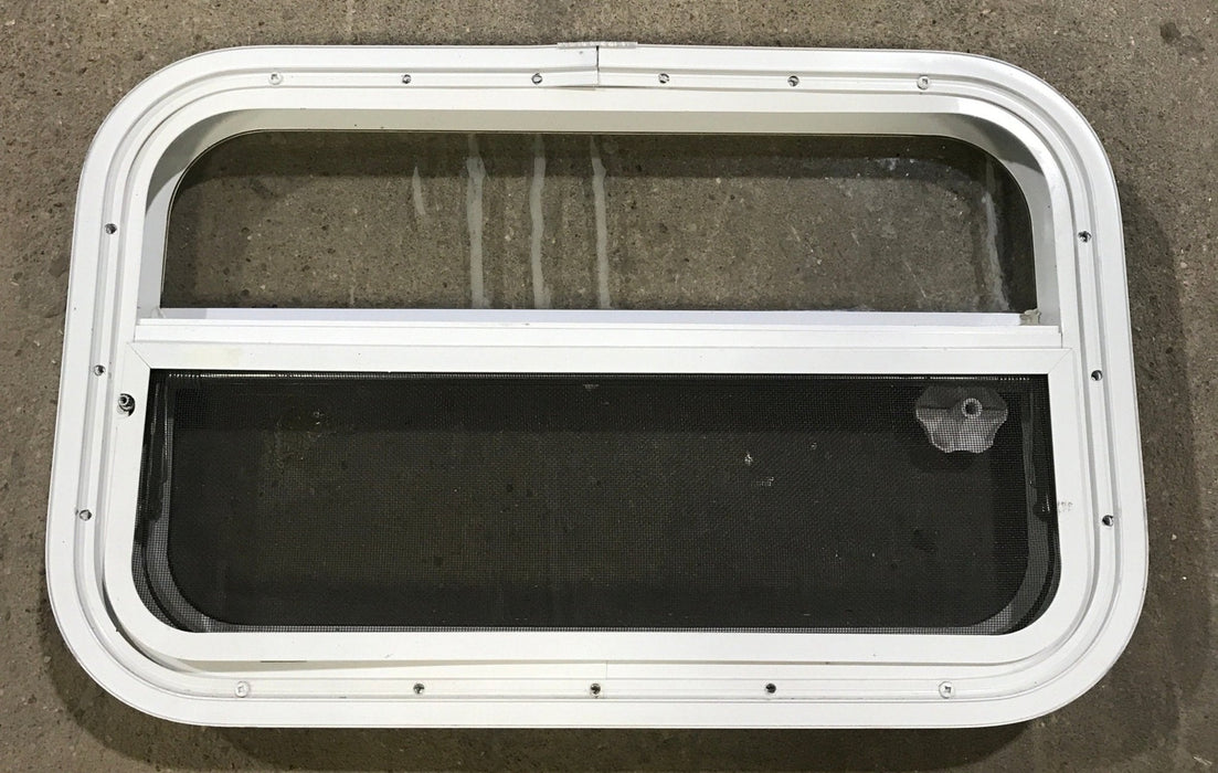 Used White Radius Opening Window : 23 1/4" W X 14 1/2" H X 1 1/2" D - Young Farts RV Parts