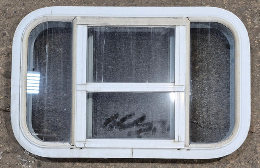 Used White Radius Opening Window : 23 1/4" W x 14 1/4" H x 1 7/8" D - Young Farts RV Parts