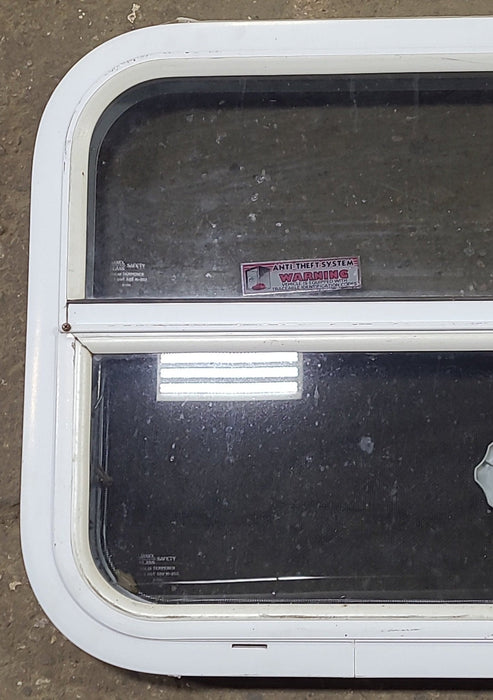 Used White Radius Opening Window : 23 3/8" W x 17 1/2" H x 1 7/8" D - Young Farts RV Parts