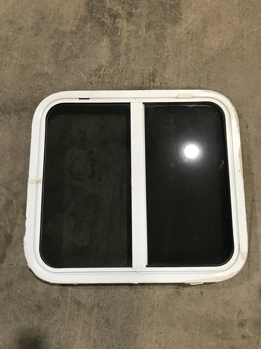 Used White Radius Opening Window : 24 1/4" W x 21 1/2" H x 2" D - Young Farts RV Parts