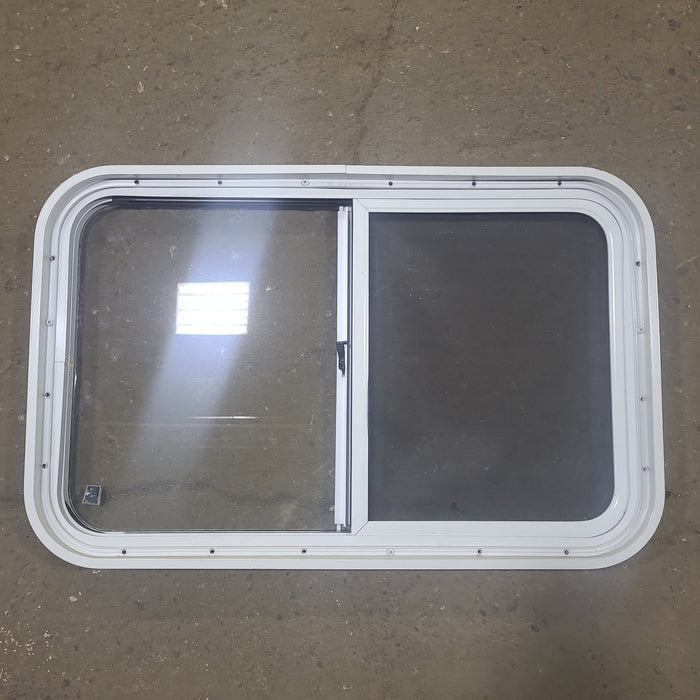 Used White Radius Opening Window : 30 1/4" W x 19" H x 1 3/4" D - Young Farts RV Parts