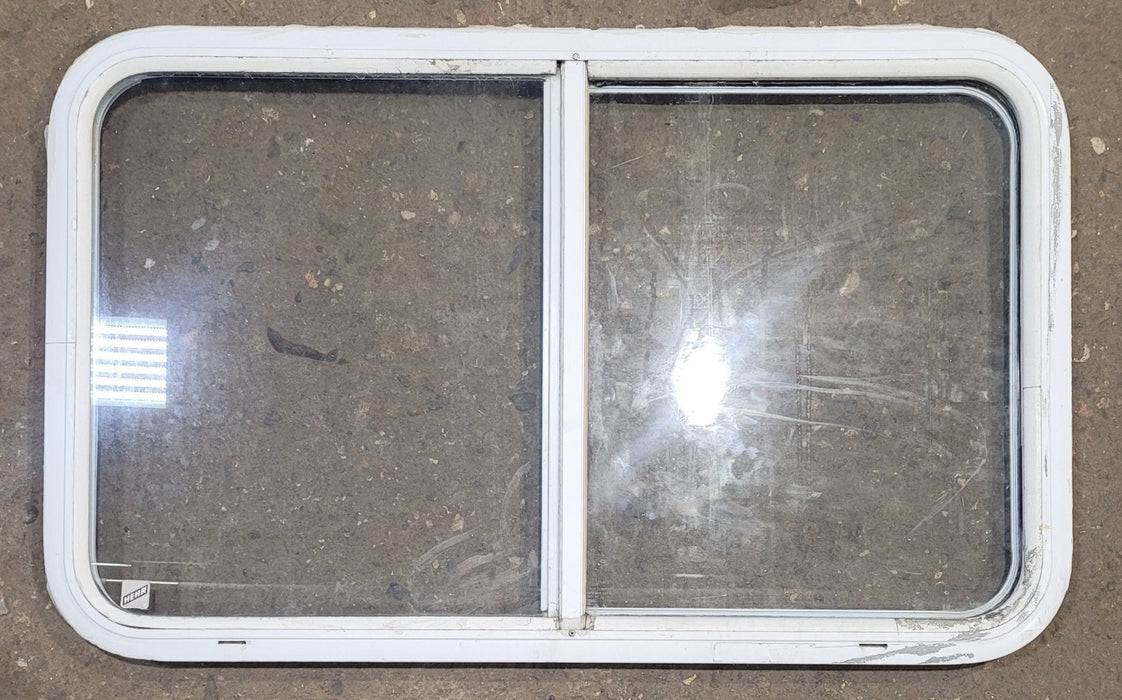 Used White Radius Opening Window : 35 1/2" W x 21 1/2" H x 1 1/4" D - Young Farts RV Parts