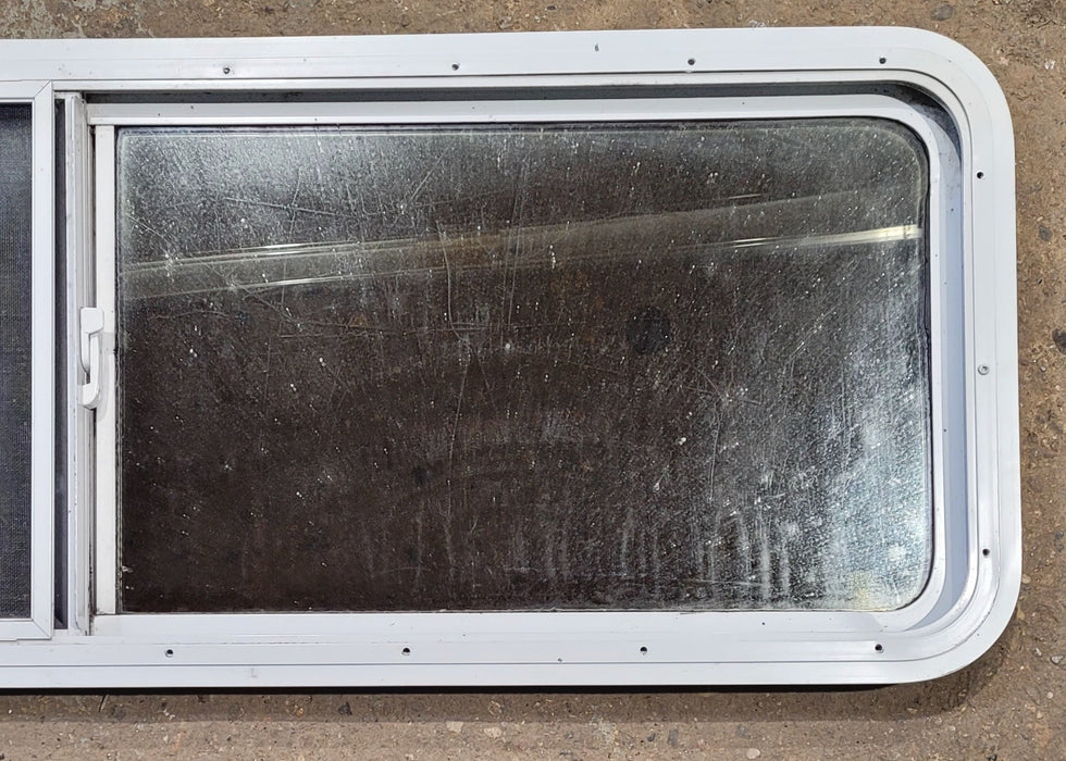 Used White Radius Opening Window : 54" W x 17 1/2" H x 1 7/8" D - Young Farts RV Parts