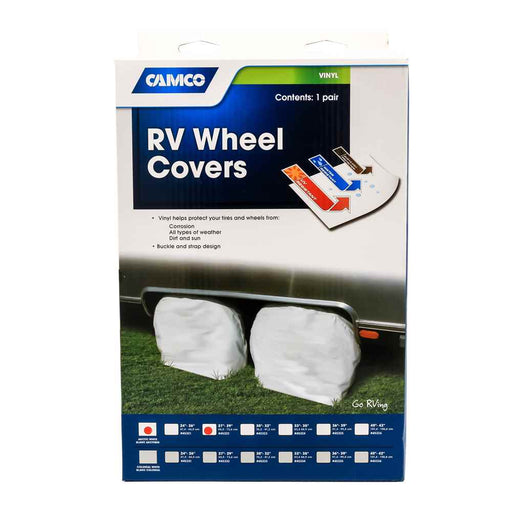 Vinyl RV Wheel & Tire Protector, 1 pair (27 inches - 29 inches , White) - Young Farts RV Parts
