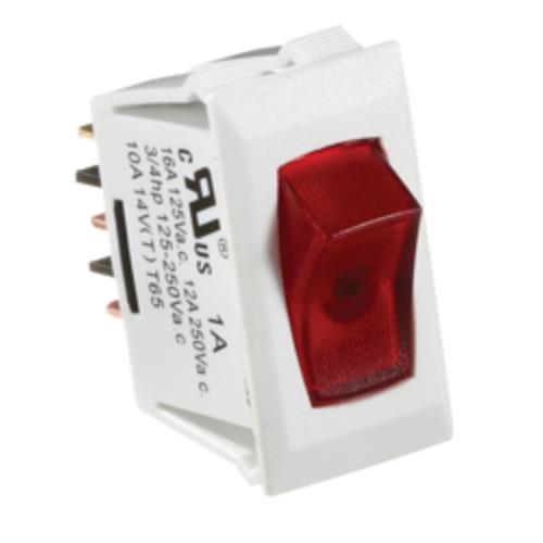 Rocker Switch 10A Illuminated On/Off SPST White w/Red 