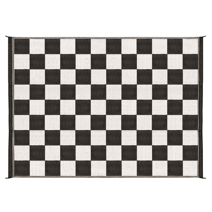 Large Reversible Outdoor Patio Mat 9' x 12' B/W Checkered