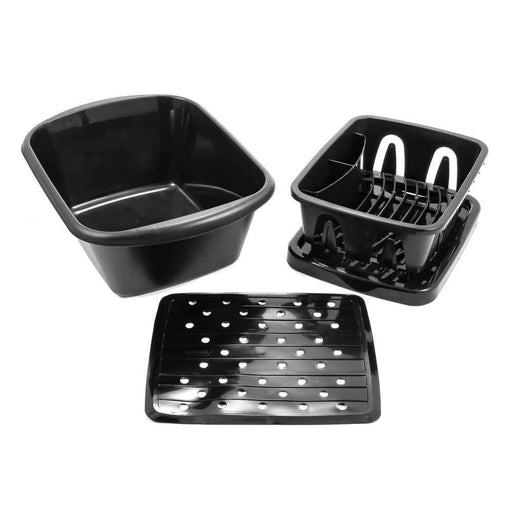 Black Sink Kit with Dish Drainer, Dish Pan and Sink Mat
