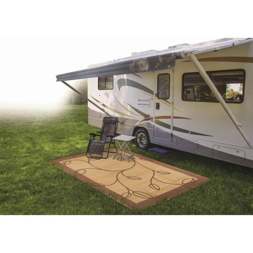 Large Reversible Outdoor Patio Mat 9' x 12', Brown-Tan Leaf Design