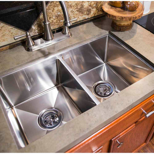 27X16X7 Stainless Steel Double Bowl Level Break Square Sink (Under Mount)