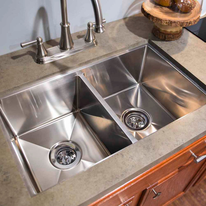 27X16X7 Stainless Steel Double Bowl Level Break Square Sink (Under Mount)