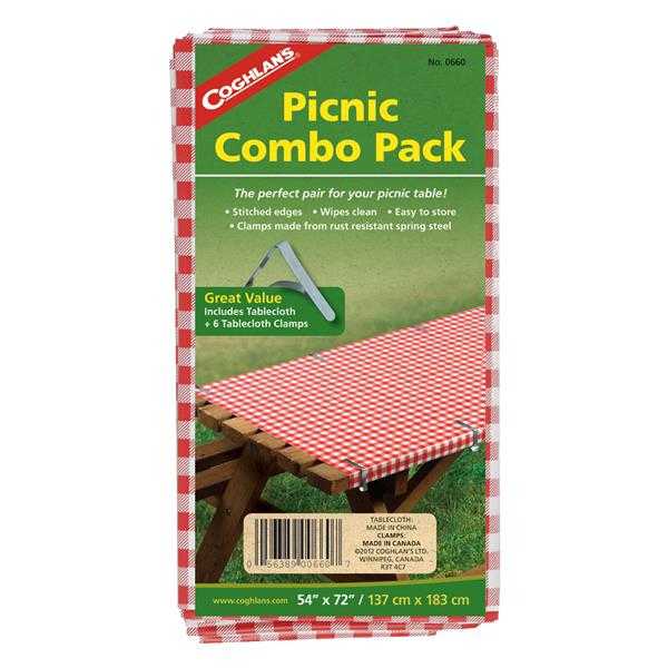 Picnic Combo Pack 54"x72" Tablecloth +6 Spring Steel Clamps (6-Pack)