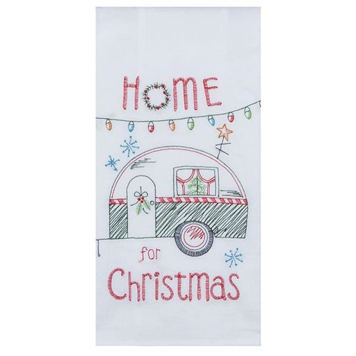 Embroidered Christmas Camper Trailer Flour Sack Dish Towel - 18" x 28"