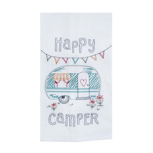 Happy Camper Embroidered Flour Sack Towel